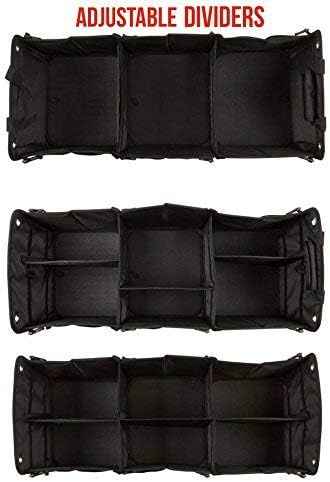 Tuff Viking Convertible Large 3 Compartment SUV Trunk Organizer | Truck Bed Organizer with Cover for Trucks, Cars, SUVs and Groceries. PATENTED (4-in-1 with Cover, Black)