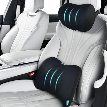 Lumbar Support with Car headrest Back Pillow for Chair Headrest Pillow with Gel Memory Foam Massage Point Memory Foam Back Pillow for Office Chair