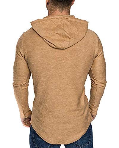 Mens Fashion Athletic Hoodies Sport Sweatshirt Solid Color Fleece Pullover Khaki 3XL
