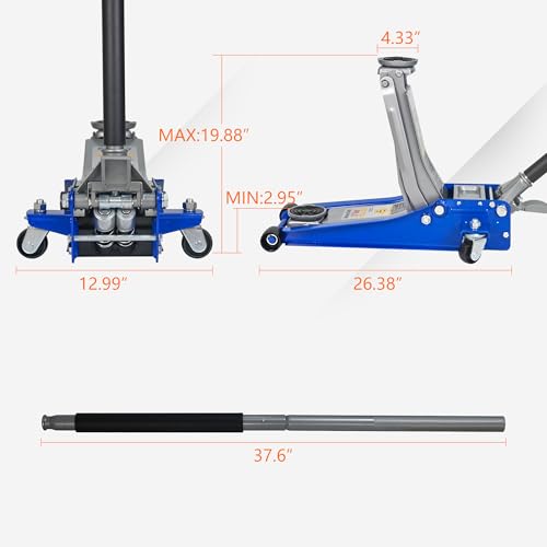 6600lbs 3Ton Low Profile Floor Jack with Foot Pedal Dual Piston Hydraulic