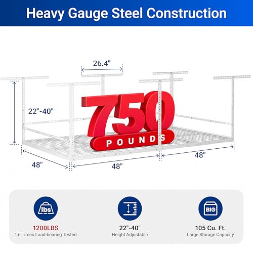 4x8ft Overhead Garage Storage Rack with Safety Rails