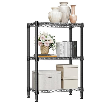 750 lbs 3 Tier Shelf Metal Storage Shelves Shelving Wire Rack Heavy Duty Closet Organizers for Garage Kitchen Bathroom Laundry Black 13.8" D x 23.6" W x 35.5" H