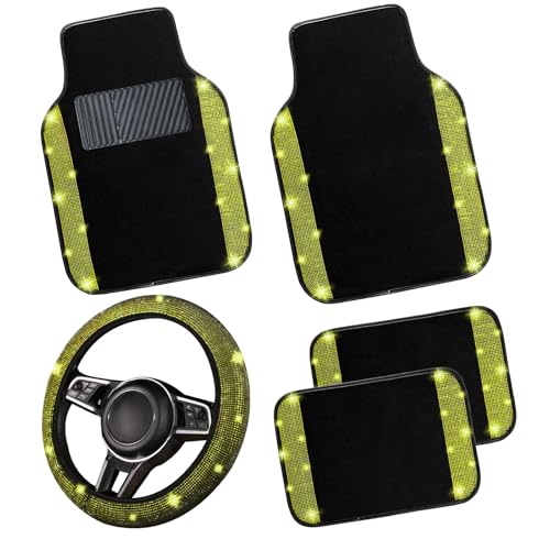 Bling Car Floor Mats Full Set and Steering Wheel Cover