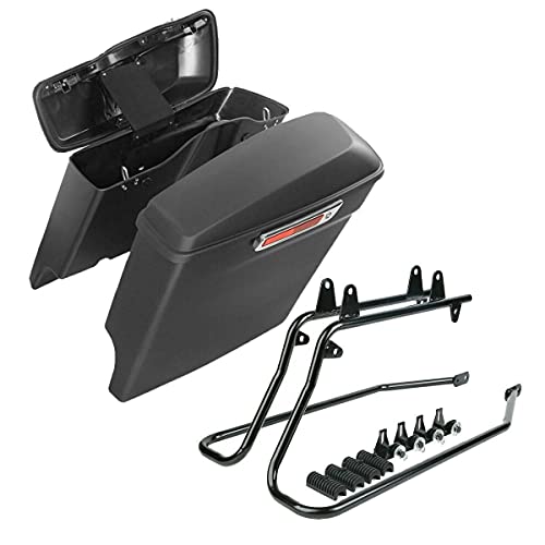 Motorcycle Stretched Saddlebags with Black Conversion Brackets Fit For Harley Softail Deluxe Heritage Softail 1984