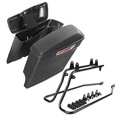Motorcycle Stretched Saddlebags with Black Conversion Brackets Fit For Harley Softail Deluxe Heritage Softail 1984