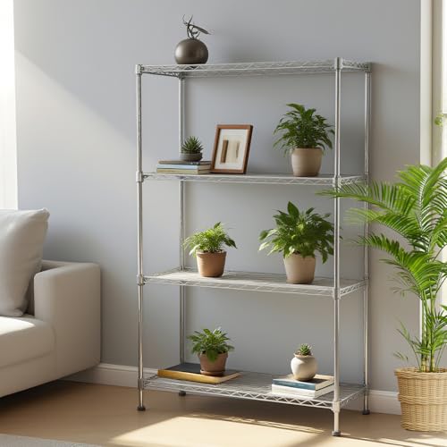 Heavy Duty 4 Tiers Chrome Steel Wire Shelving NSF Certified. Adjustable Storage Rack for Kitchen