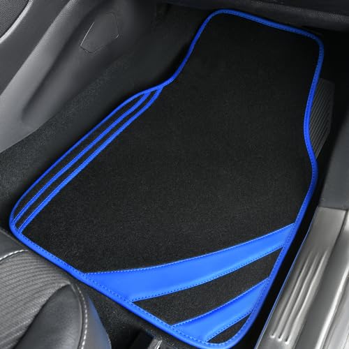 Faux Leather Car Mats Blue Edge Waterproof Car Floor Mats Car Carpet Mats 4 Pieces with Double Stitch Line Anti