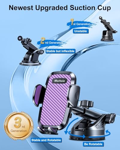 Purple 3-in-1 Phone Holders for Your Car [2025 Most Stable and Flexible Suction Cup] Vent Dashboard Windshield Cell Phone Car Mount Fit for iPhone, Samsung, All Phone (3 Count)
