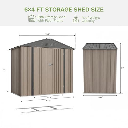 6x4 FT Outdoor Storage Shed with Floor Frame