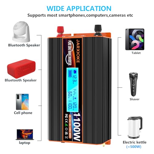 1100 Watt Pure Sine Wave Power Inverter 12V DC to 110V 120V Converter for Family RV Off Grid Solar System Car with Type