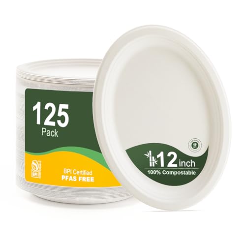 100% Compostable Oval Paper Plates 12 Inch (125 Count)