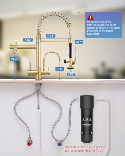 3 Way Kitchen Faucets with Sprayer and Water Filter Brushed Gold