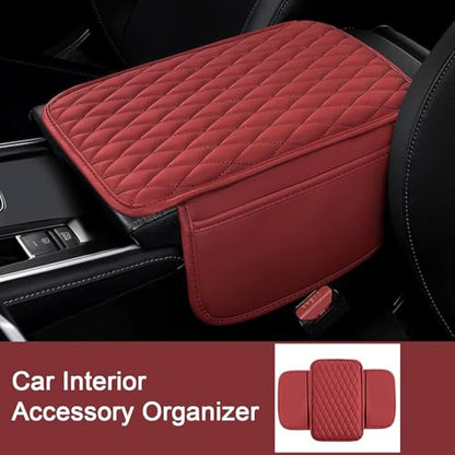 Car Armrest Cover Leather Car Console Covers Box Pad with Pocket and Tissue Box Arm Rest Cover for Car for SUV Truck Sedan Vehicle