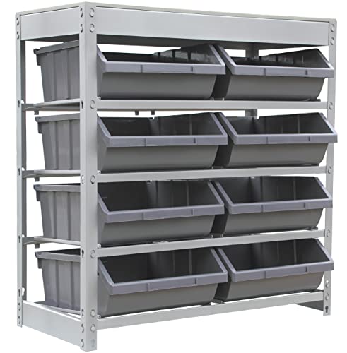 Bin Rack Boltless Steel Storage System Organizer with Plastic Bins (8 Count)