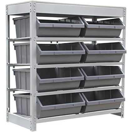 Bin Rack Boltless Steel Storage System Organizer with Plastic Bins (8 Count)