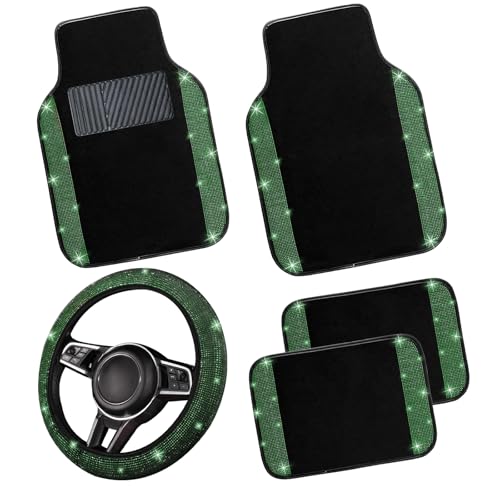 Bling Car Floor Mats Full Set and Steering Wheel Cover