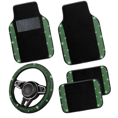 Bling Car Floor Mats Full Set and Steering Wheel Cover