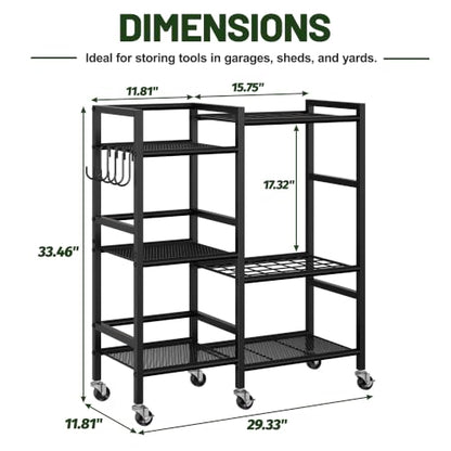 Garden Tool Organizer with 6 Industrial Wheels & Large Hooks