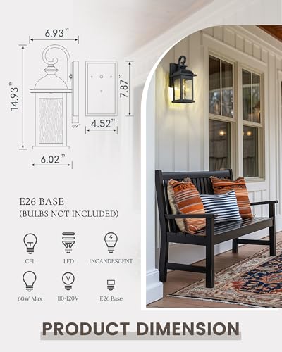 2 Packs Outdoor Waterproof Wall Lights Fixture (2 Count)