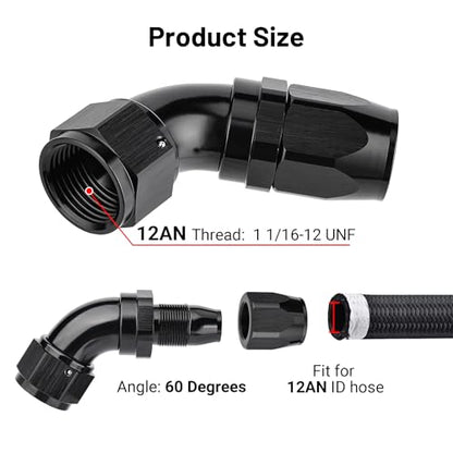 12AN 60 Degree One Piece Full Flow Hose End Fitting Swivel for CPE Braided Hose