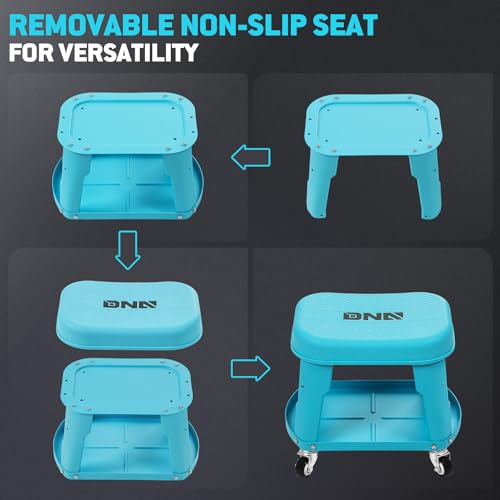 Removable Rolling Garage Stool with Seat Cushion & Tool Tray Plate