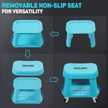 Removable Rolling Garage Stool with Seat Cushion & Tool Tray Plate