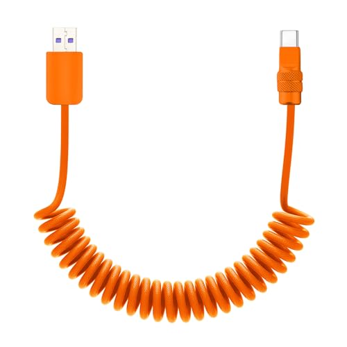 USB A to C 120W Braided Coiled Charging Cable