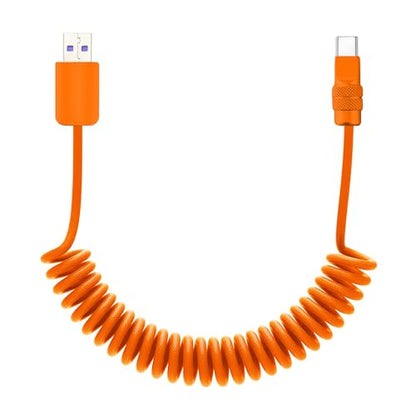 USB A to C 120W Braided Coiled Charging Cable