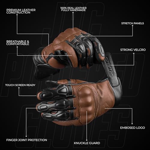Leather Motorcycle Motorbike Knuckle Protection Powersports Gloves