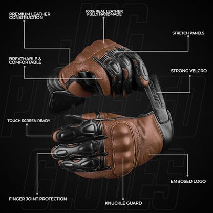 Leather Motorcycle Motorbike Knuckle Protection Powersports Gloves