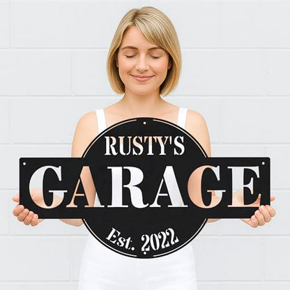 Custom Garage Workshop Metal Sign Personalized Tool Name Wall Art for Car Truck Mechanic Shop Decor Durable Steel Sign for Dad Husband Men’s Auto Workspace or Fence