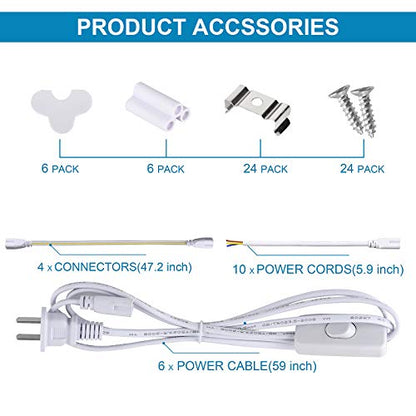 6-Pack) 8ft LED Shop Light Fixture, 144W 18500LM 6000K, Cold White, U Shape, Clear Cover, Hight Output, Linkable Shop Lights, T8 LED Tube Lights, 8 LED shop lights for garage 8 foot with plug