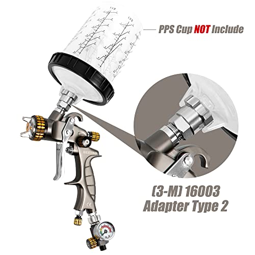 HVLP Touch Up Mini Air Spray Gun for Clearcoats 1.0mm Stainless Steel Nozzle 150ml Capacity 7.0CFM 22psi with Type 2 Adapter Air Control Valve and Filter Professional