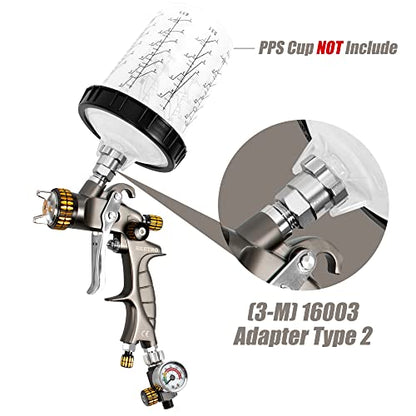 HVLP Touch Up Mini Air Spray Gun for Clearcoats 1.0mm Stainless Steel Nozzle 150ml Capacity 7.0CFM 22psi with Type 2 Adapter Air Control Valve and Filter Professional