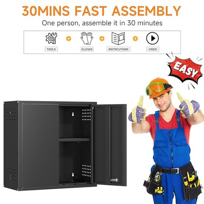 Metal Garage Wall Cabinet with 2 Doors and 1 Adjustable Shelf