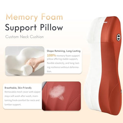 Memory Foam Car Seat Cushion and Integrated Neck Pillow Lumbar Support Ergonomic Seat Cushion Breathable Back Support Headrest for Truck Driver Long Driving Sciatica Tailbone Pain Relief
