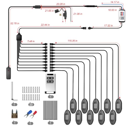 LED RGB Rock Lights for Trucks 10 Pods with APP and Remote Control (10 Count)