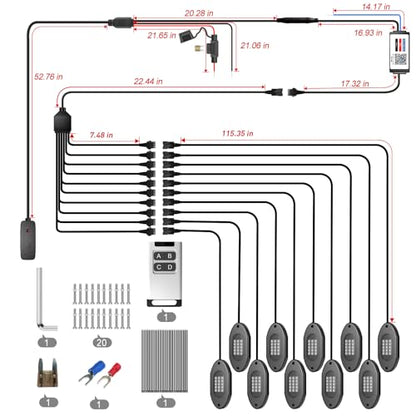 LED RGB Rock Lights for Trucks 10 Pods with APP and Remote Control (10 Count)