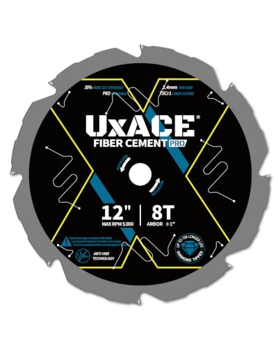 12-Inch 8-Tooth Circular Saw Blade with 1-Inch Arbor, Hardie Blade for Fiber Cement Cutting & Laminate Flooring, Polycrystalline Diamond Tipped(PCD) Saw Blade, Thin Kerf Design