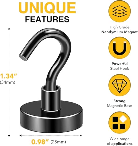 Magnetic Hooks 12pcs 85lbs Cruise Essentials 2026 Magnet Hook Black (12 Count)