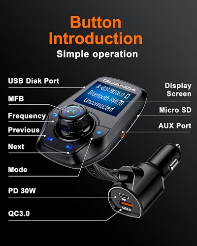 FM Transmitter Bluetooth 5.3 for Car