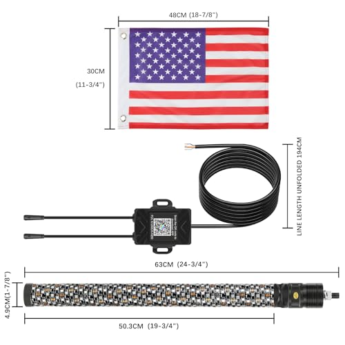 2PCS 2FT Fat Whip Lights 360°Spiral Chase Offroad Warning Lighted Antenna LED Whips Side by Side with Turn Signal Brake Reserving Lights for UTV ATV RZR Can (2 Count)