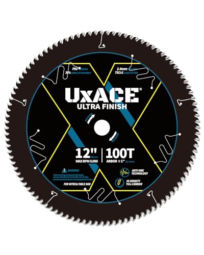 12-Inch 100-Tooth Circular Saw Blade with 1-Inch Arbor, Ultra Finish Wood Cutting, Carbide Tip, Thin Kerf, for Plywood, MDF, OSB, Laminated