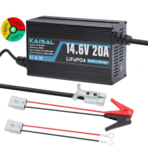 12V 20A Lithium Battery Charger 14.6V LiFePO4 Battery Charger for 12.8V LiFePO4 Lithium Deep Cycle Rechargeable Battery 0V Wake Up 12 Volt Charger with 3 Connectors for RV