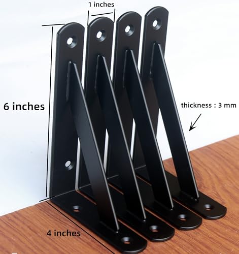 12 Pack L6 x H 4" Black Heavy Duty Shelf Brackets with Screws Metal Shelf Brackets Shelf Support Angle Brackets for Shelves L Brackets Heavy Duty Floating Shelf (12 Count)