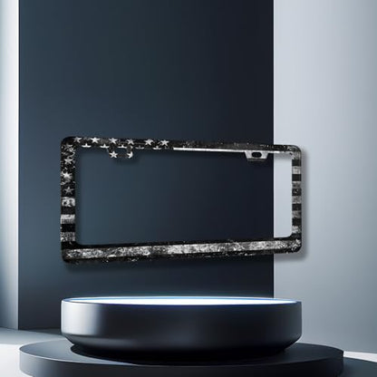 Stainless Steel Vintage Black Grey American License Plate Frame 12.2 x 6.2