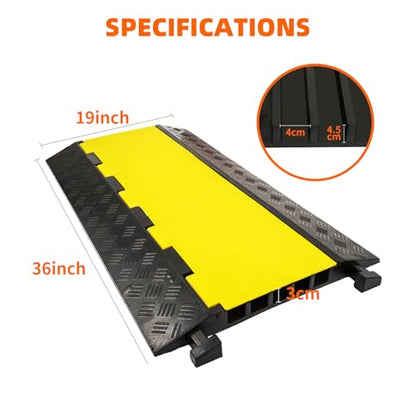2 Pack 5 Channel Cable Protector Ramp Traffic Wire and Hose Ramp Cord Cover Heavy Duty Channels 18