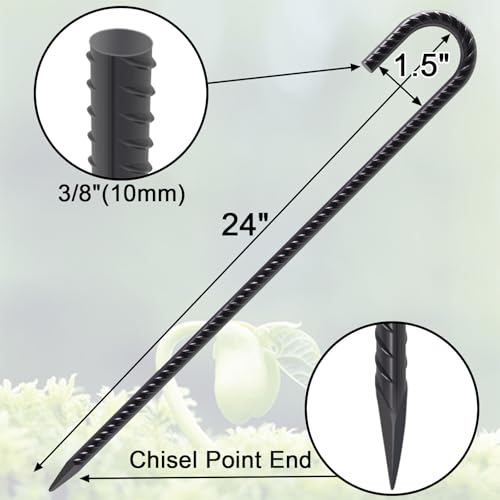 Rebar Stakes 24 Inch J Hook Heavy Duty (16 Count)