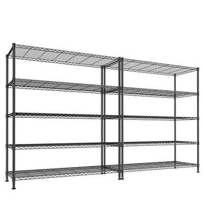 2 Set of 45 W Storage Shelves 5 Tier Wire Shelving Unit Adjustable Metal Shelving Wire Shelf Pantry Shelves Wire Commercial Rack for Closet Kitchen Pantry Garage 45" Wx 13.5" Dx70.5 H Black (2 Count)
