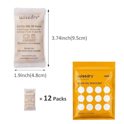 20 Gram [12 Packs] Rechargeable Silica Gel Packets Microwave Fast Reactivate in 2MINS Moisture Absorber Desiccant Packs with Orange Indicating Beads Food Grade (12 Count)